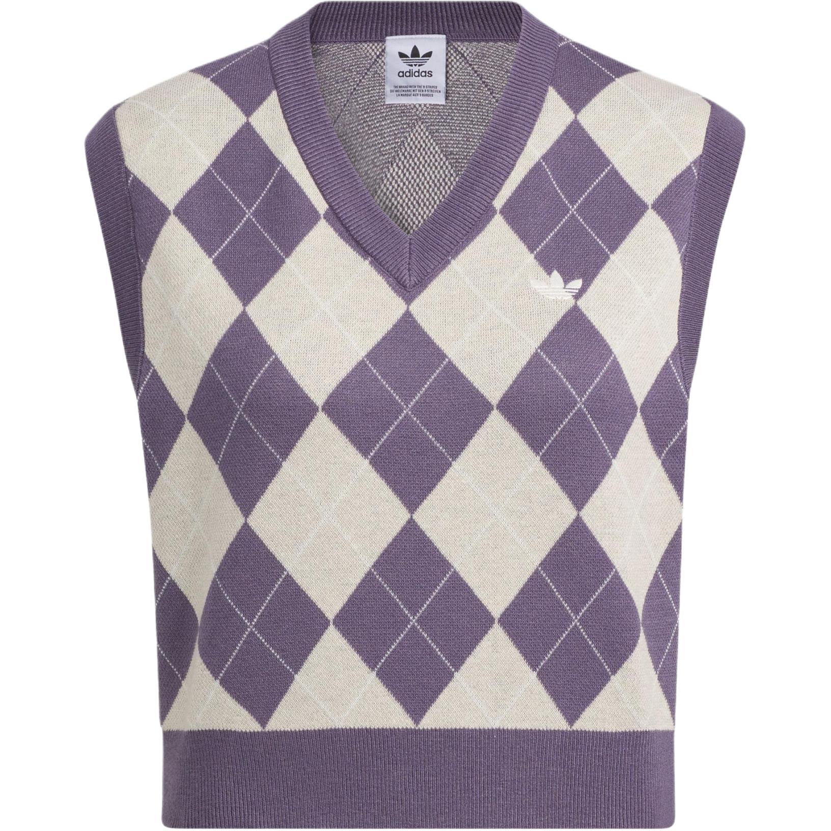 (Women) adidas Originals Plaid Print V-Neck Pullover Vest Dark Purple/Tan IX7814