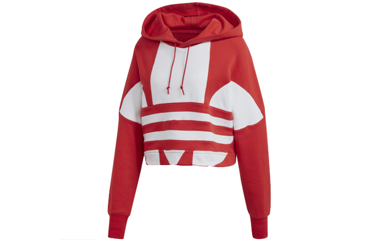 (Women) adidas Originals Red Loose Fit Oversized Logo Cropped Hoodie FS1313