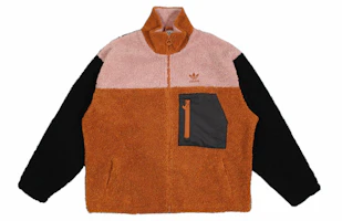 (Women) adidas Originals Sherpa Colorblock Stand Collar Sport Jacket Beige Brown GQ1238 (Women) adidas Originals Sherpa Colorblock Stand Collar Sport Jacket Beige Brown GQ1238