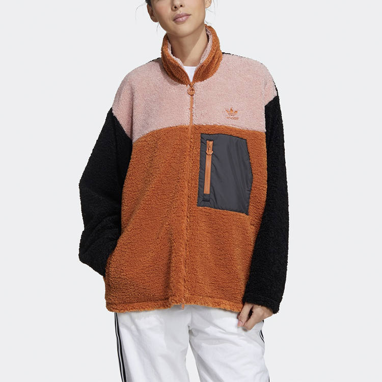 Shop (W) adidas Originals Sherpa 拼色立領運動外套 米色棕色 GQ1238