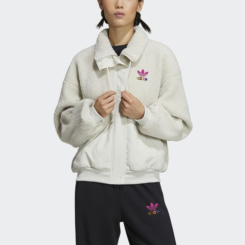 Shop (W) adidas Originals 復古羊羔絨短夾克 棕色 GV2933