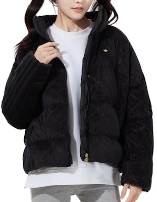 (W) アディダス オリジナルス スエード ウォーム パファージャケット 冬 ブラック. GU1776 Details for (W) アディダス オリジナルス スエード ウォーム パファージャケット 冬 ブラック. GU1776