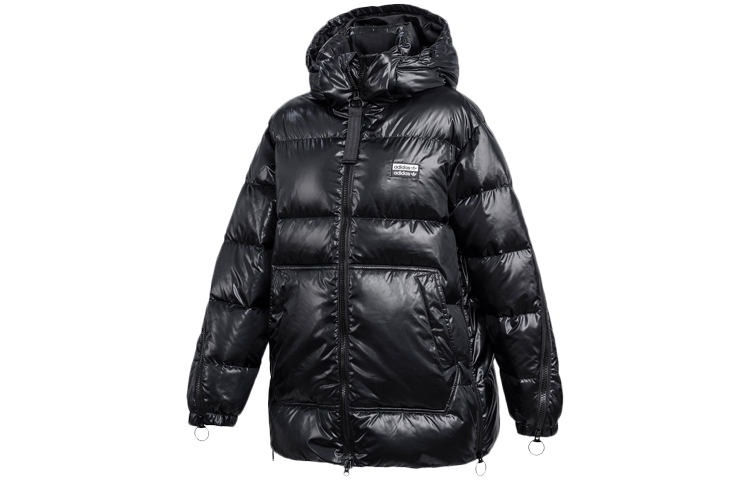 (Women) adidas Originals Trefoil Black Shiny Hooded Down Jacket Winter Coat GE0986