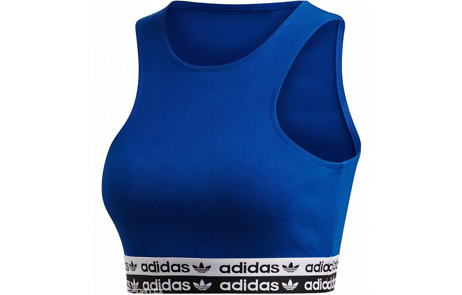 (Women) adidas Originals Trefoil Double Label Cropped Tank Top Blue - . ED7427