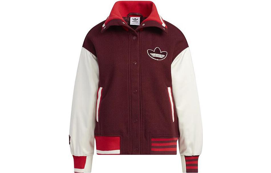 Order (W) adidas Originals Jaket Kasual Merah Patchwork Logo Trefoil HY4185