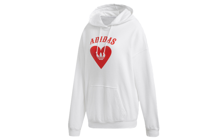 (Women) adidas Originals Vday Heart Print Pullover Hoodie White FH8566