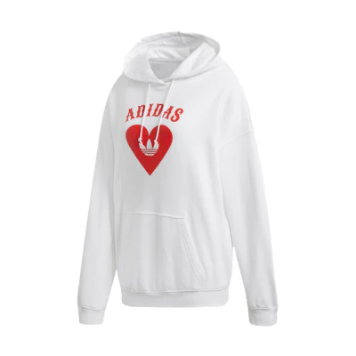 (Women) adidas Originals Vday Heart Print Pullover Hoodie White FH8566