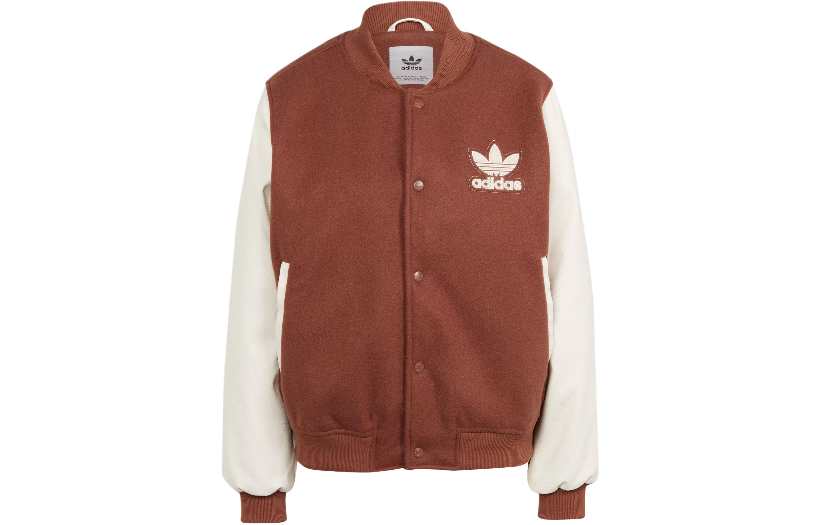 (Women) adidas Originals VRCT Graphic Bomber Jacket Women’s Brown Letter Logo Patchwork IS5742