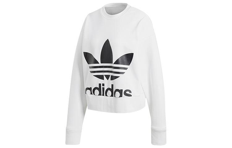 (Women) adidas Originals White Crewneck Pullover Sweater Long-Sleeve Logo EC5777