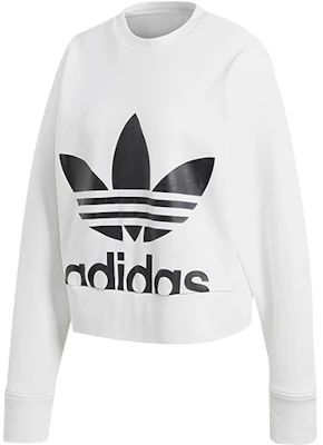 (Women) adidas Originals White Crewneck Pullover Sweater Long-Sleeve Logo EC5777 Buy (Women) adidas Originals White Crewneck Pullover Sweater Long-Sleeve Logo EC5777