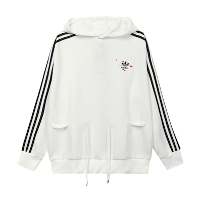 (Women) adidas Originals White Hoodie with Drawstring, Heart Embroidery & Stripes GK7176