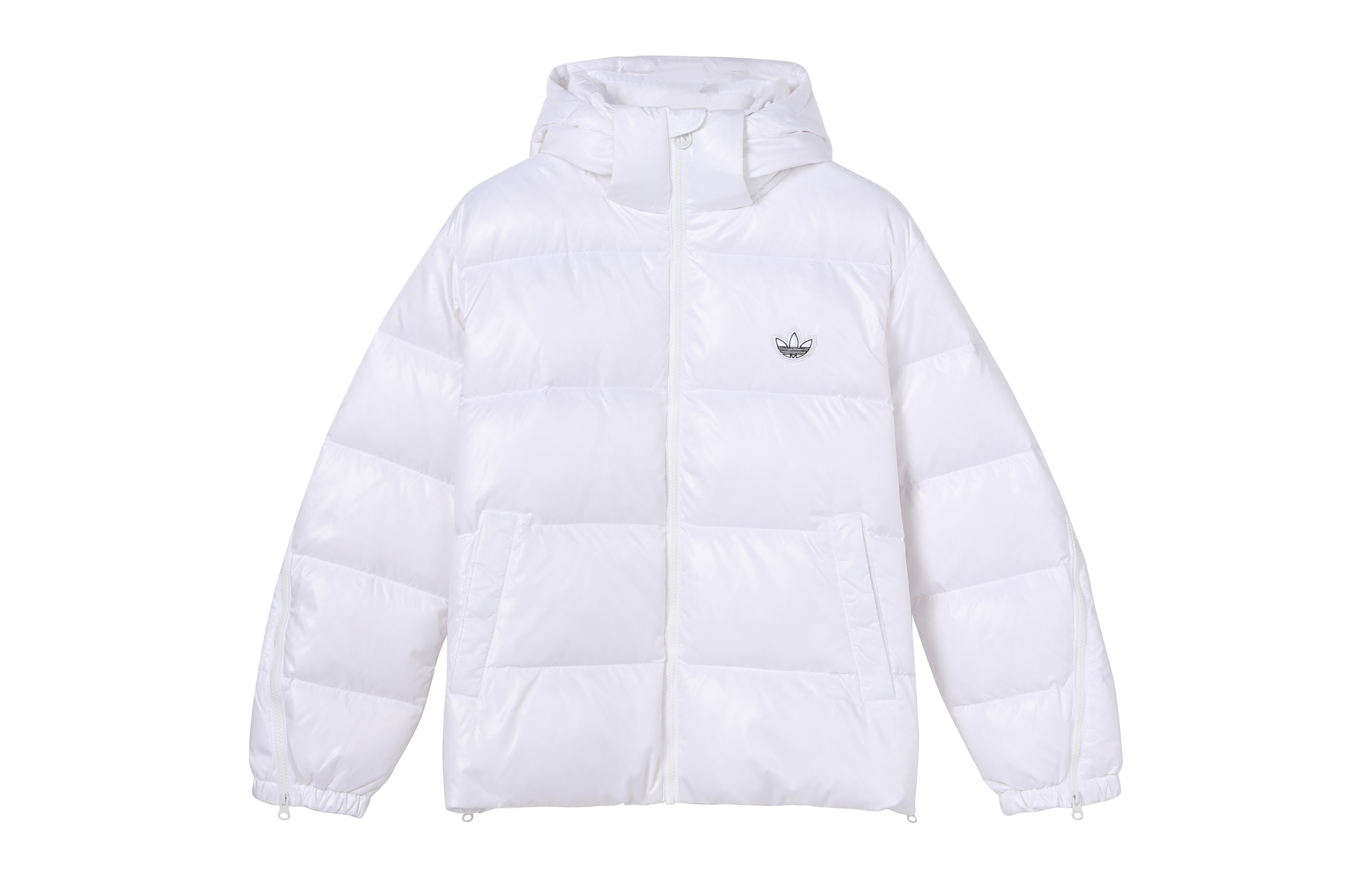 (Women) Adidas Originals White Logo Puffer Jacket with Hood for Winter H36775