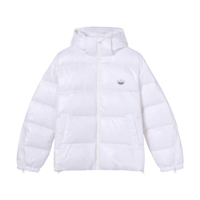 (Women) Adidas Originals White Logo Puffer Jacket with Hood for Winter H36775