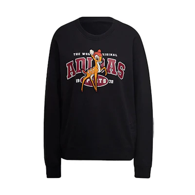 (Women) adidas Originals Disney Bambi Embroidered Pullover Crewneck Sweatshirt Black HE6831