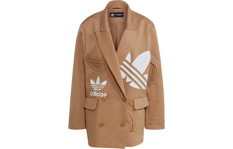 (Women) adidas Originals x Dry Clean Only Beige Printed Logo Long Sleeve Blazer Women. H59041