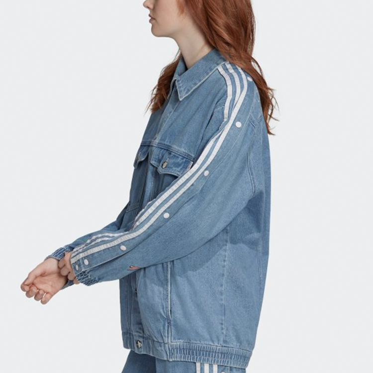 Details for (Women) Adidas Originals x Fiorucci Blue Graffiti Denim Jacket with Stripes FL4147
