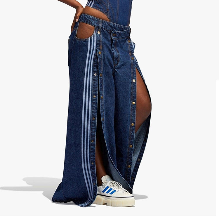 Details for (W) adidas Originals x IVY PARK Celana Denim Snap Wide-Leg Biru. H61716
