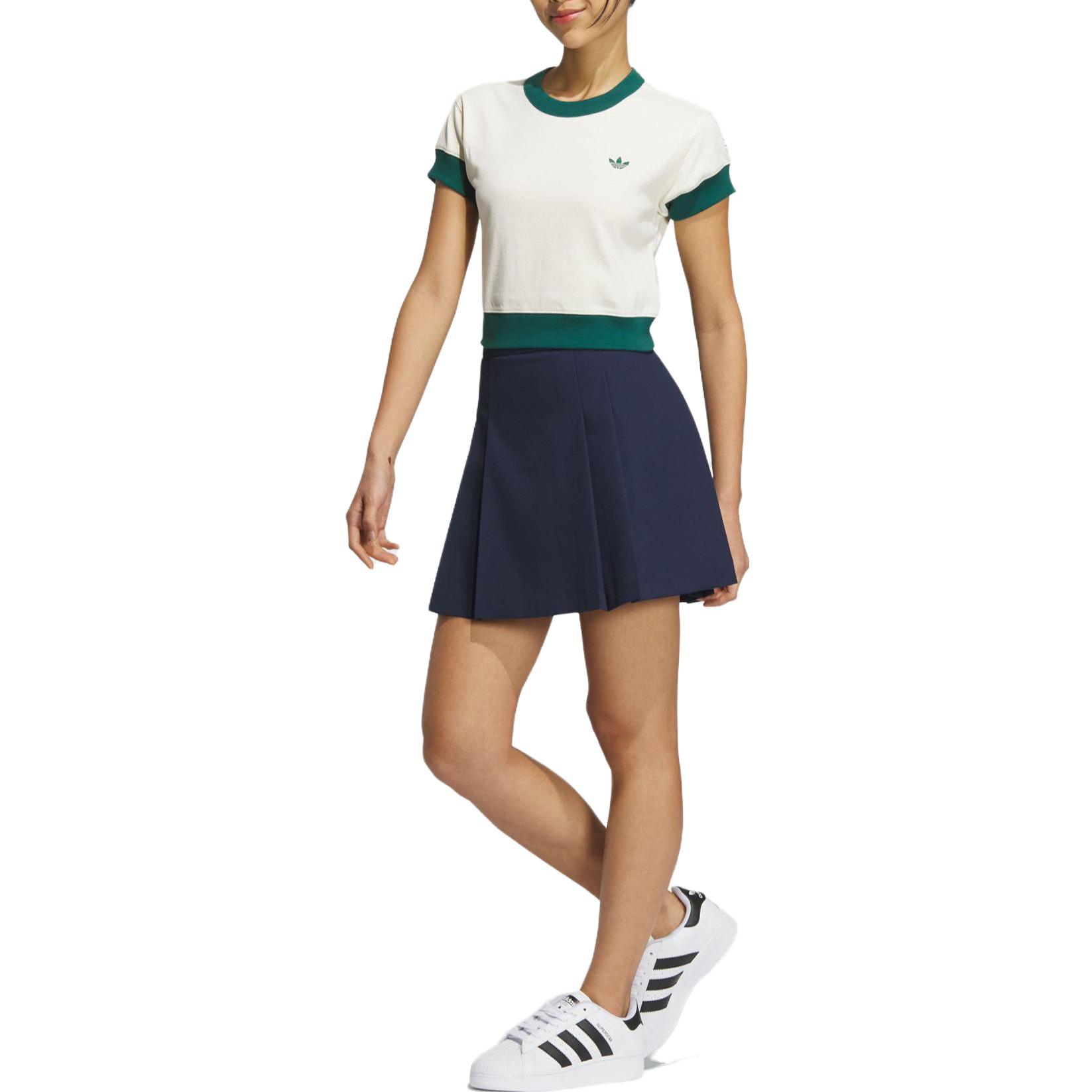 Purchase (W) adidas Originals x Notitle Navy Blue Pleated Stripe Skirt Slim Fit. IN1051