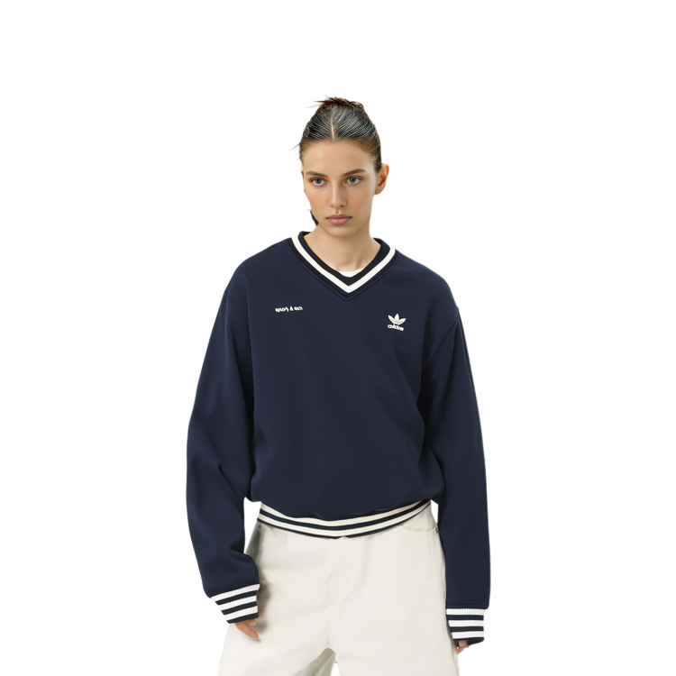 Purchase (W) adidas Originals x Sporty & Rich SS23 黑色V領Logo針織毛衣 IN5246