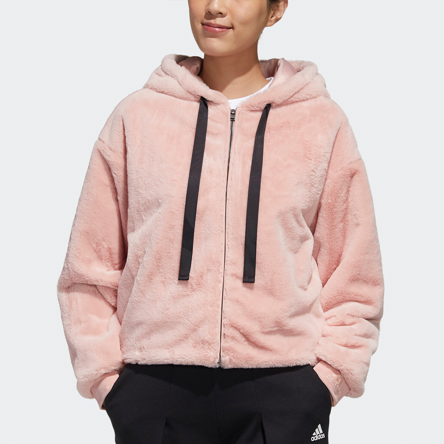 Shop (W) adidas 粉色防風連帽抓絨外套 GM1469