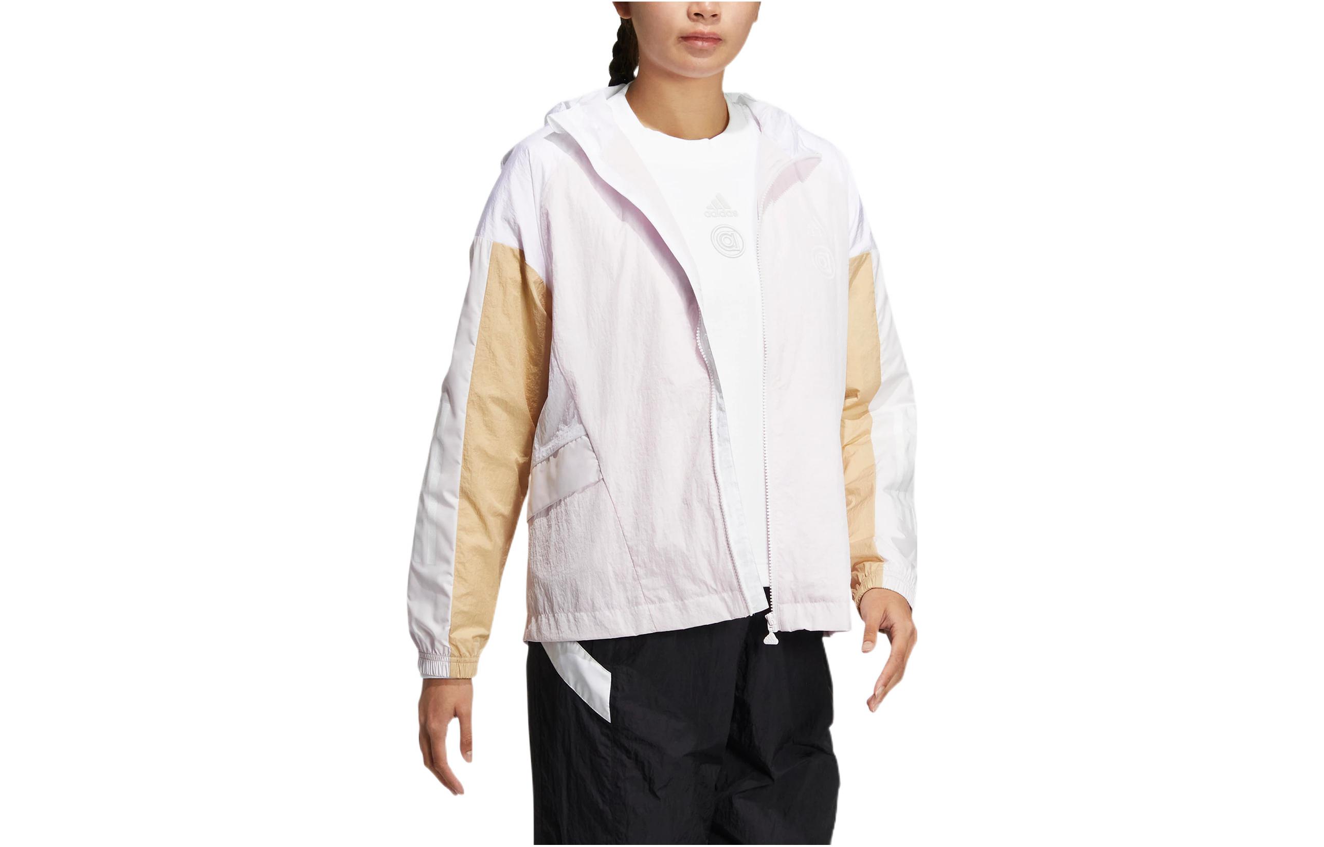 Shop (W) 阿迪达斯粉色连帽外套带标志图案印花 HM5277