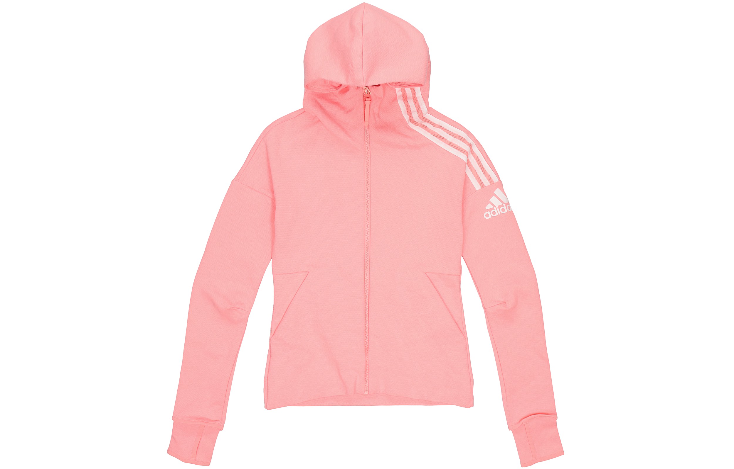 (Women) adidas Pink Logo Hooded Jacket with Thumbholes FI6722