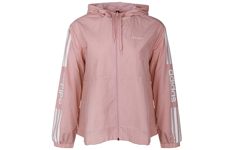 (Women) adidas Pink Three-Stripe Logo Print Drawstring Hooded Jacket GL1179