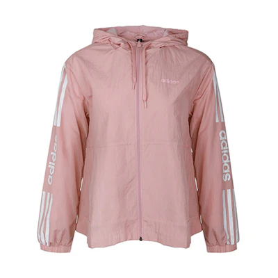 (Women) adidas Pink Three-Stripe Logo Print Drawstring Hooded Jacket GL1179
