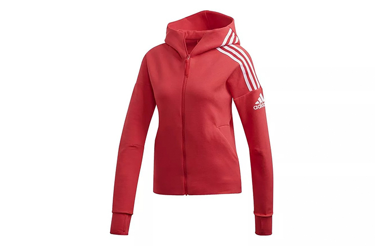 (Women) adidas Red 3-Stripes Logo Hoodie with Thumb Holes FL1958