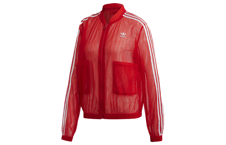 (Women) adidas Red Track Top Semi-Sheer Jacket with Three Stripes Design DW3890