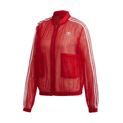 (Women) adidas Red Track Top Semi-Sheer Jacket with Three Stripes Design DW3890