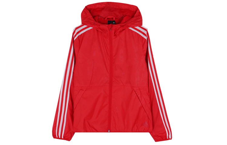 (Women) adidas Red Windbreaker Jacket with Three Stripes Print EH3909