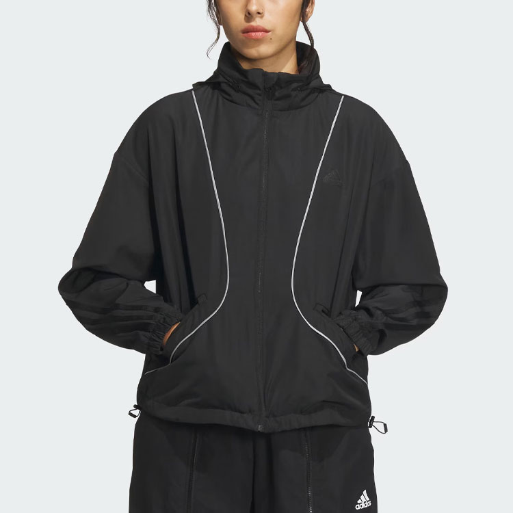 (Women) adidas Reflective Striped Casual Sports Hooded Jacket - Black IM8974 圖 3