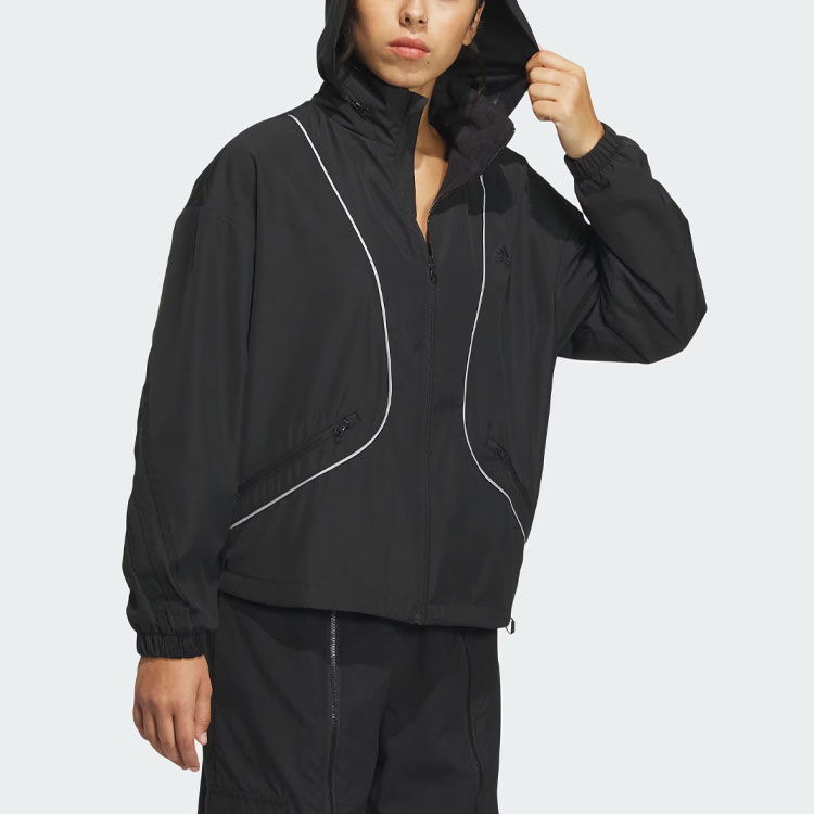 (Women) adidas Reflective Striped Casual Sports Hooded Jacket - Black IM8974 圖 5