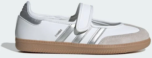 (Women) Adidas Samba Jane Sneakers Cloud White/Silver Metallic/Gum KJ3785 (Women) Adidas Samba Jane Sneakers Cloud White/Silver Metallic/Gum KJ3785
