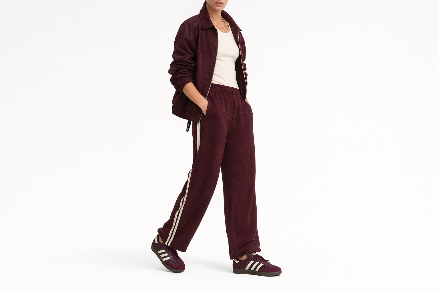 Order (W) Adidas Samba OG Retro Classique Baskets Bordeaux/Blanc Crème/Or Métallisé IH3979