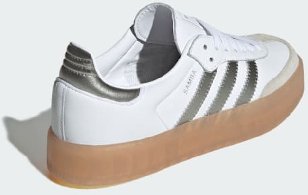 (Women) Adidas SambaE Sneakers Cloud White/Silver Metallic/Gum JS3943 Details for (Women) Adidas SambaE Sneakers Cloud White/Silver Metallic/Gum JS3943