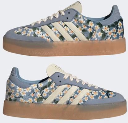 (W) Adidas Sambae x Liberty London Crema Bianca/Blu Tattile/Oro Metallizzato JQ6046 2