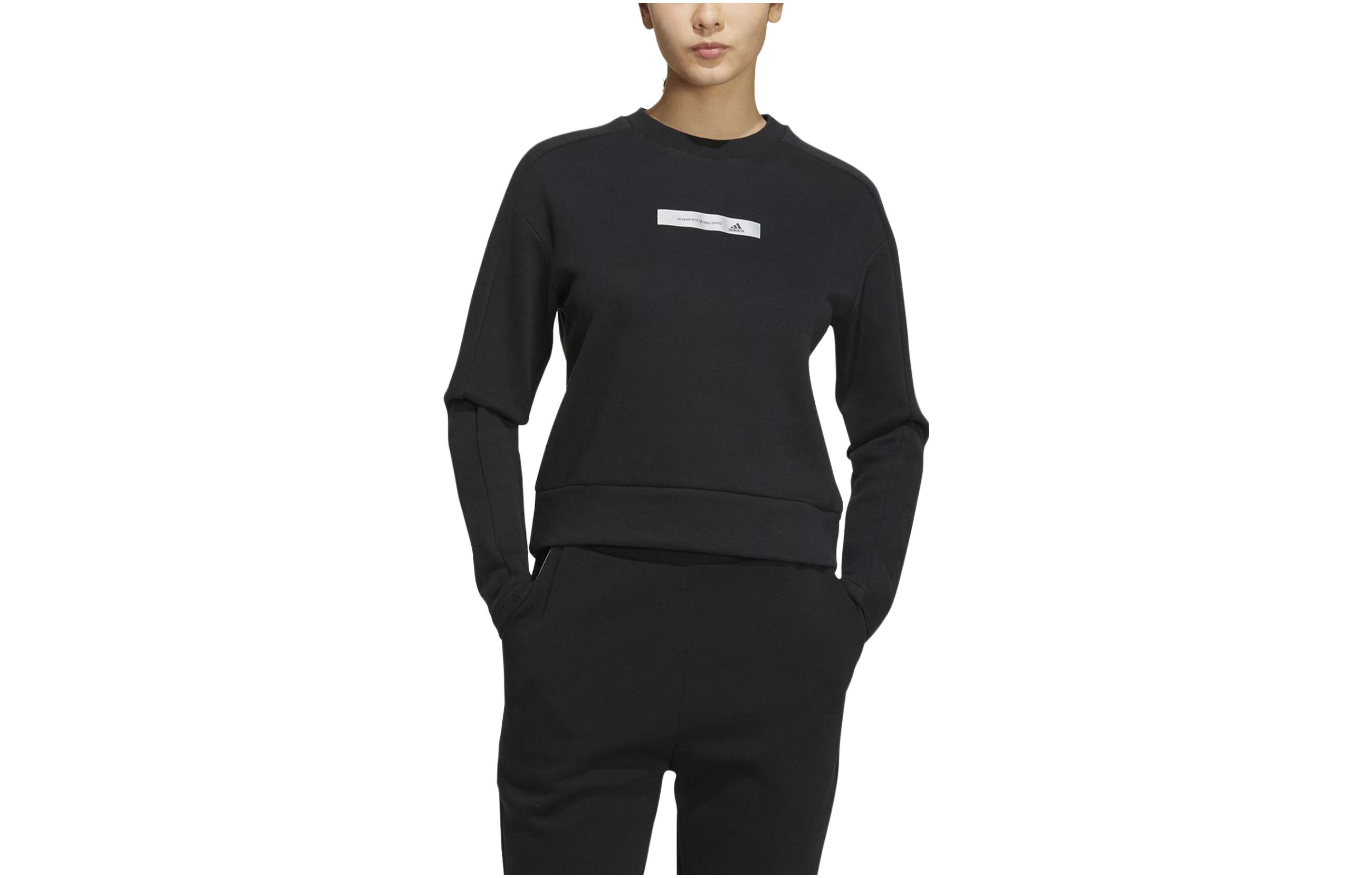 (Women) adidas Solid Color Printed Sweatshirt Black HM7091