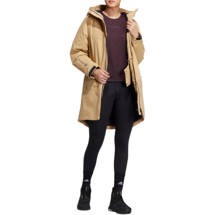 (Women) adidas Solid Logo Zip-Up Hooded Down Jacket  Khaki Color HN2002 圖 4