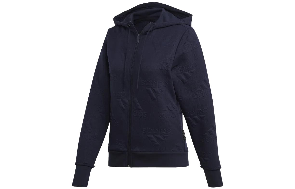 (Women) adidas SS23 Solid Color Letter Print Hoodie Jacket - Ink Color GC7038-Ink