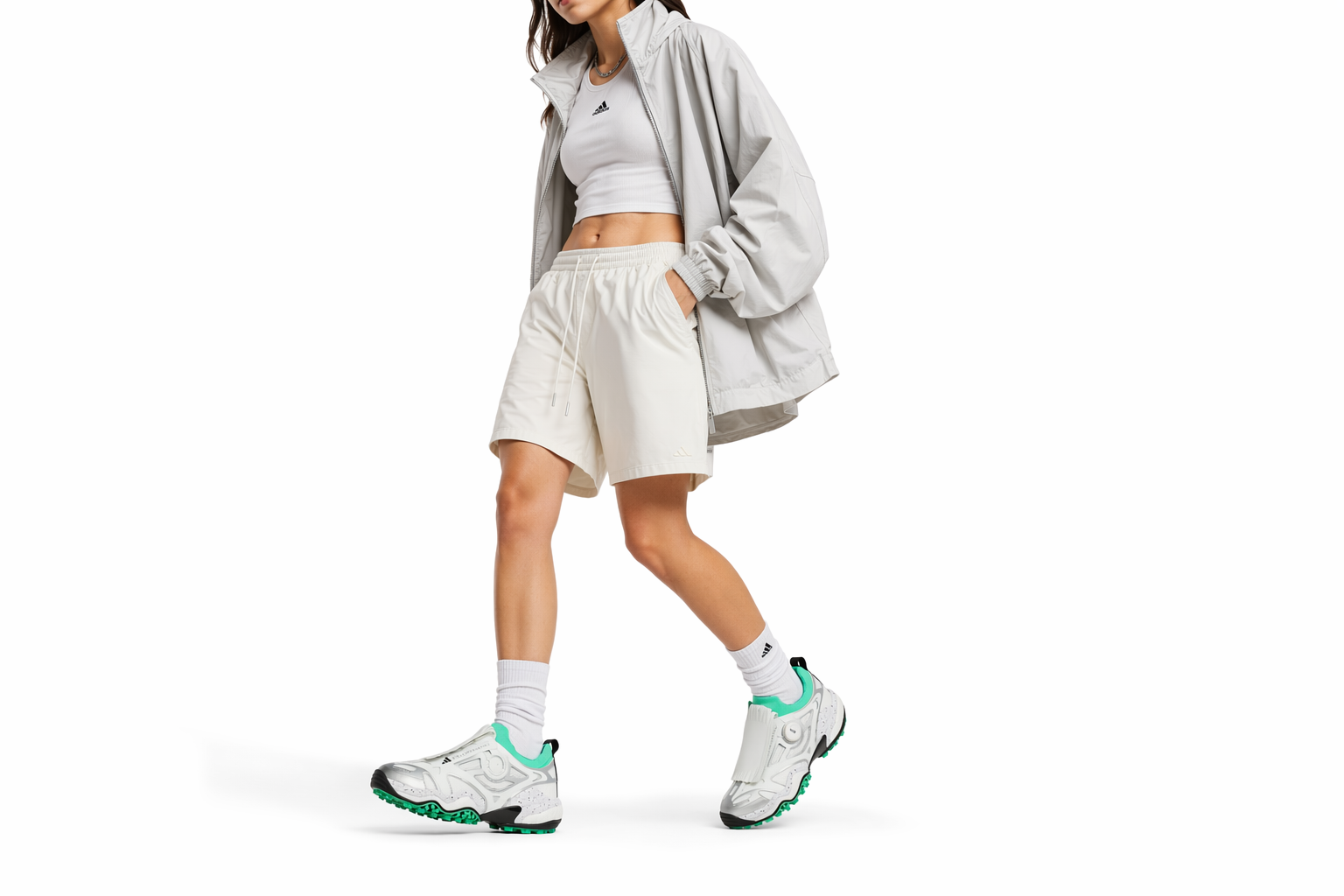 Order (W) Adidas Stella CodeChaos BOA Kasut Golf Putih Hijau Terang Perak Metalik JH8937