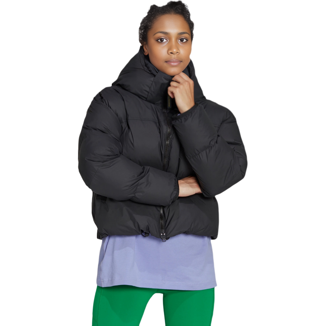 Lookbook (W) adidas Stella McCartney 黑色短款羽絨衣連帽外套 HI6077