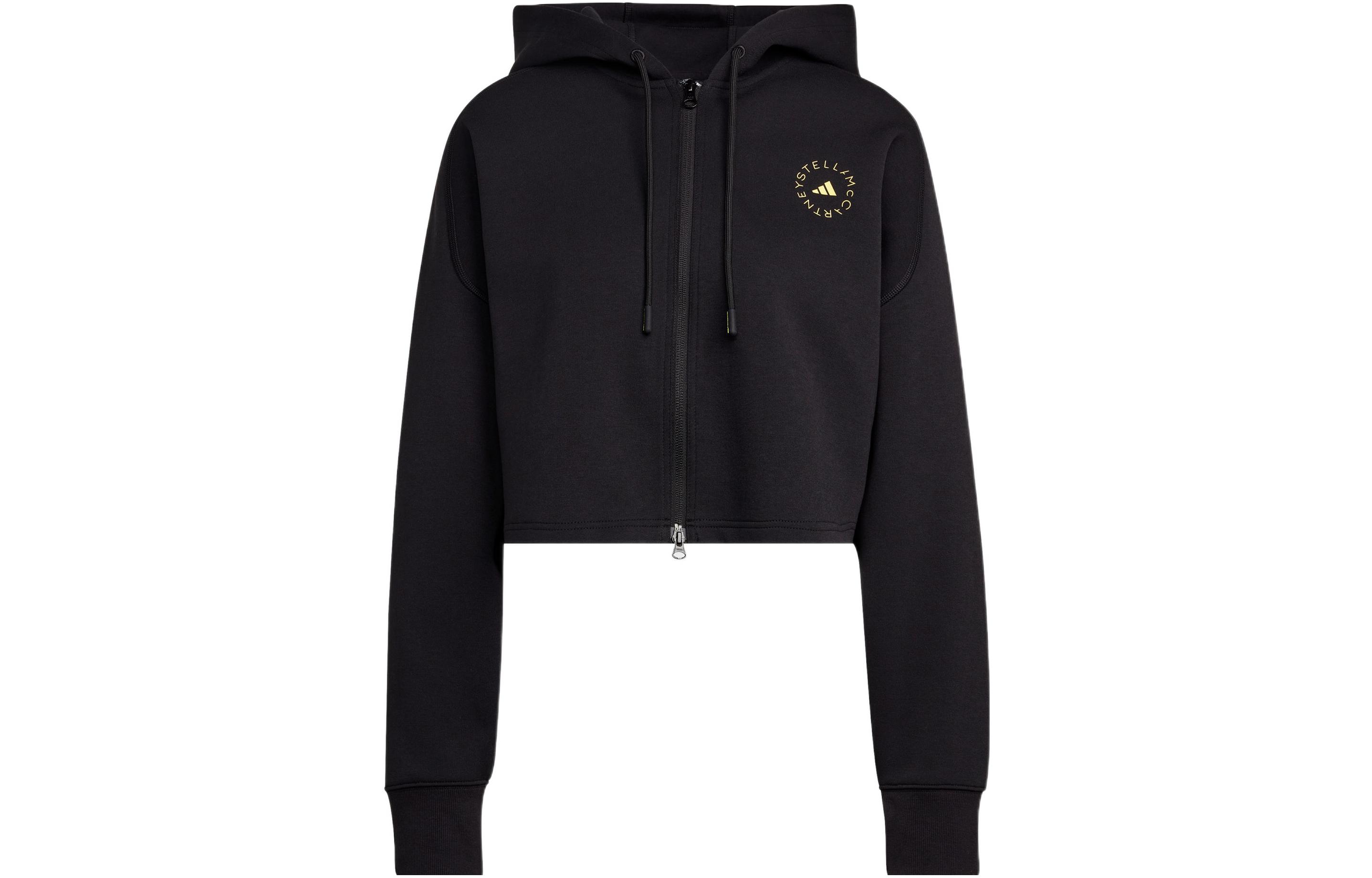 (Women) adidas Stella McCartney Black Hoodie Jacket with Logo Print and Zip-Up HG1946