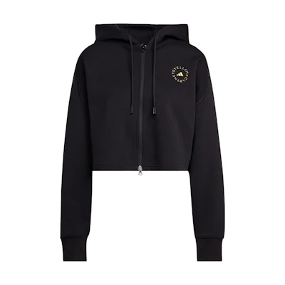 (Women) adidas Stella McCartney Black Hoodie Jacket with Logo Print and Zip-Up HG1946