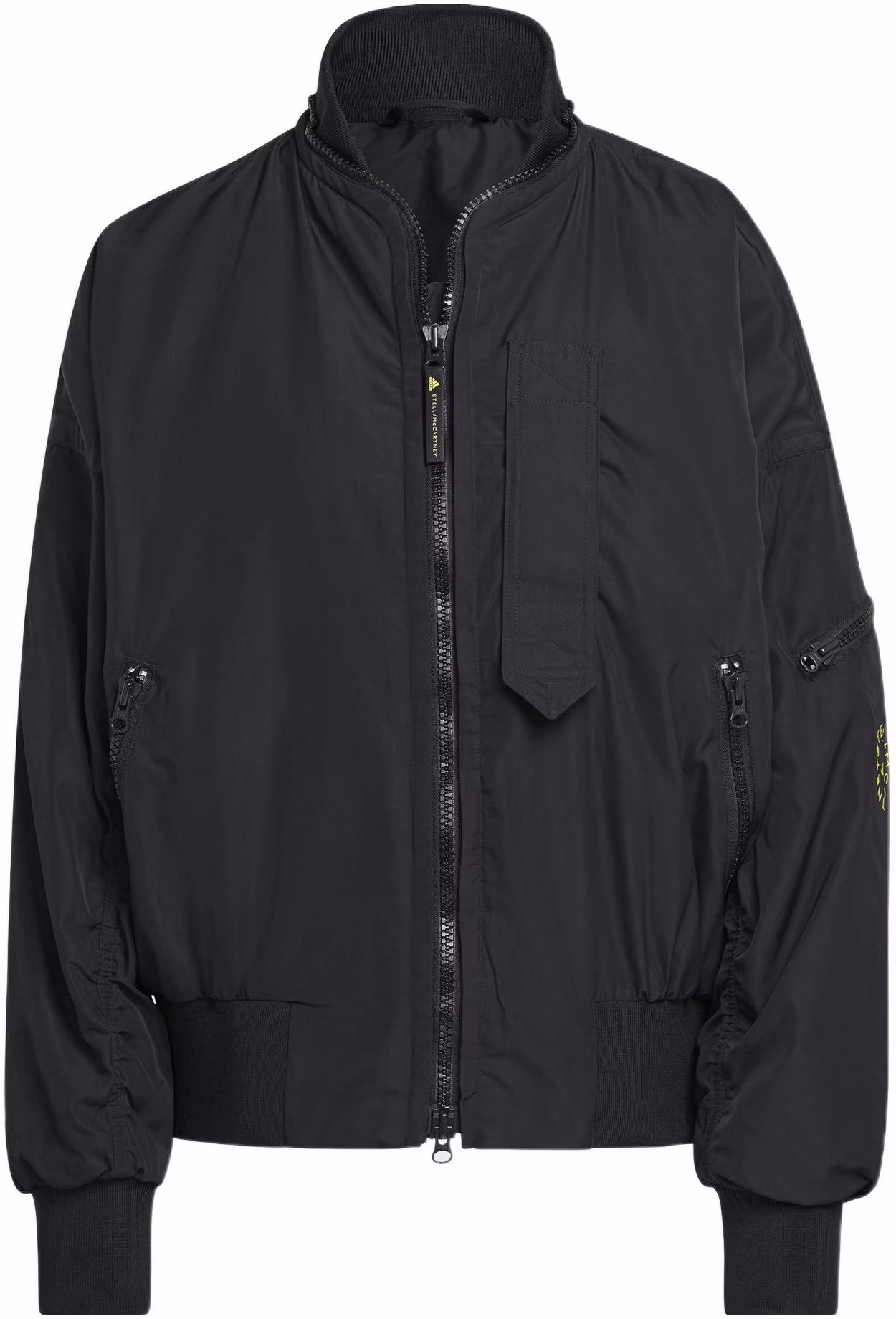 women-adidas-stella-mc-cartney-black-logo-print-high-neck-bomber-jacket-hg-6887