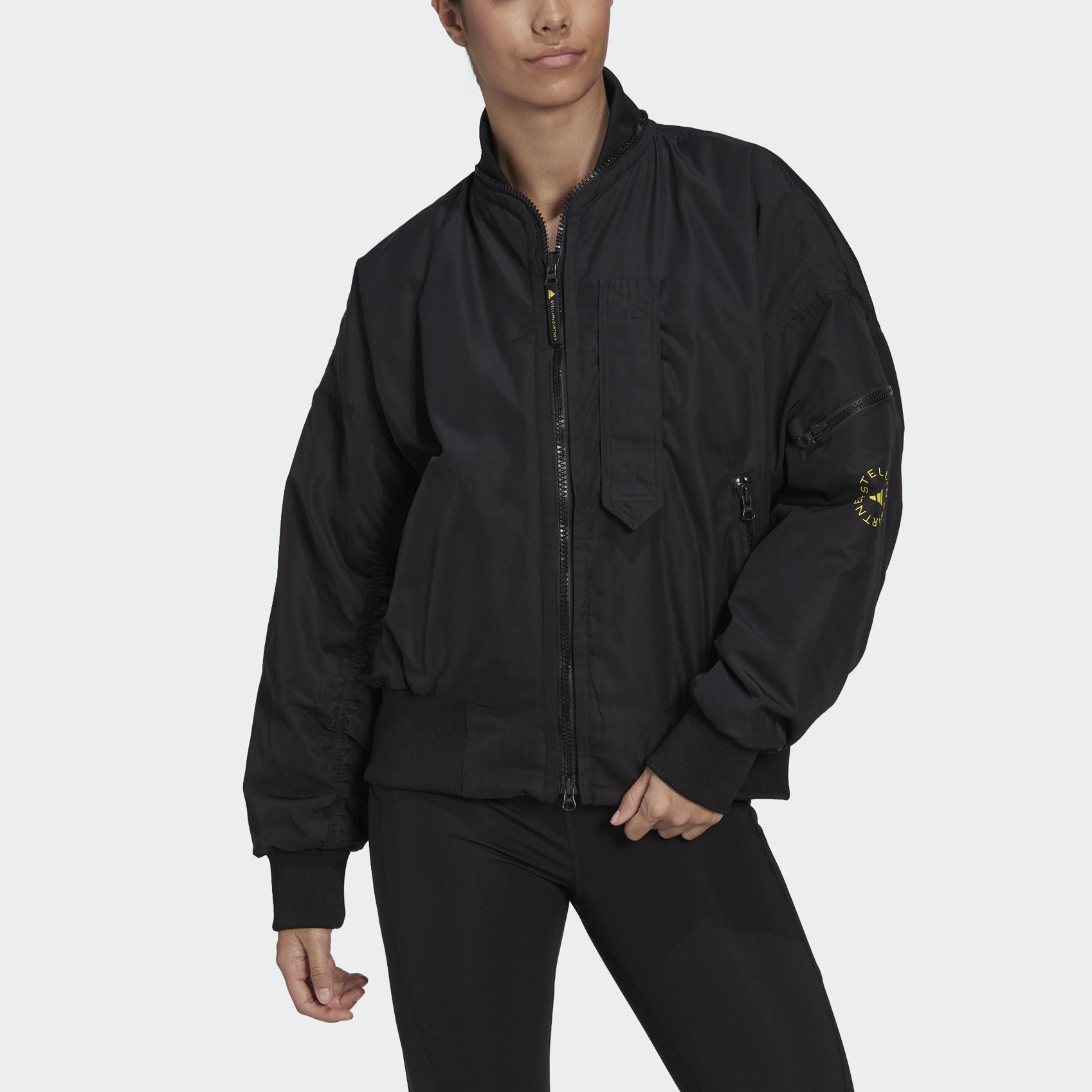 (Women) adidas Stella McCartney Black Logo Print High Neck Bomber Jacket HG6887 圖 3