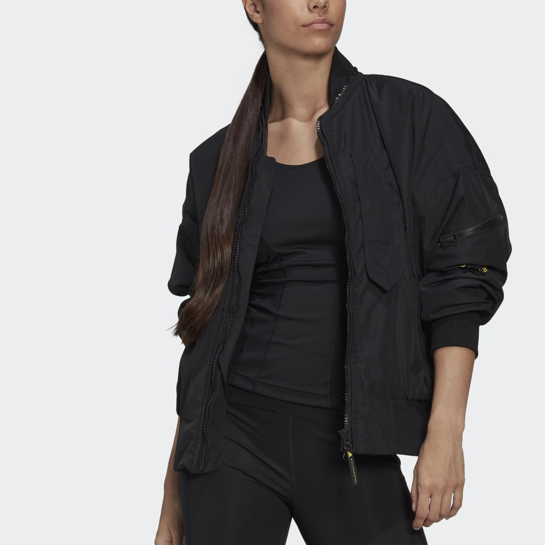 (Women) adidas Stella McCartney Black Logo Print High Neck Bomber Jacket HG6887 圖 5