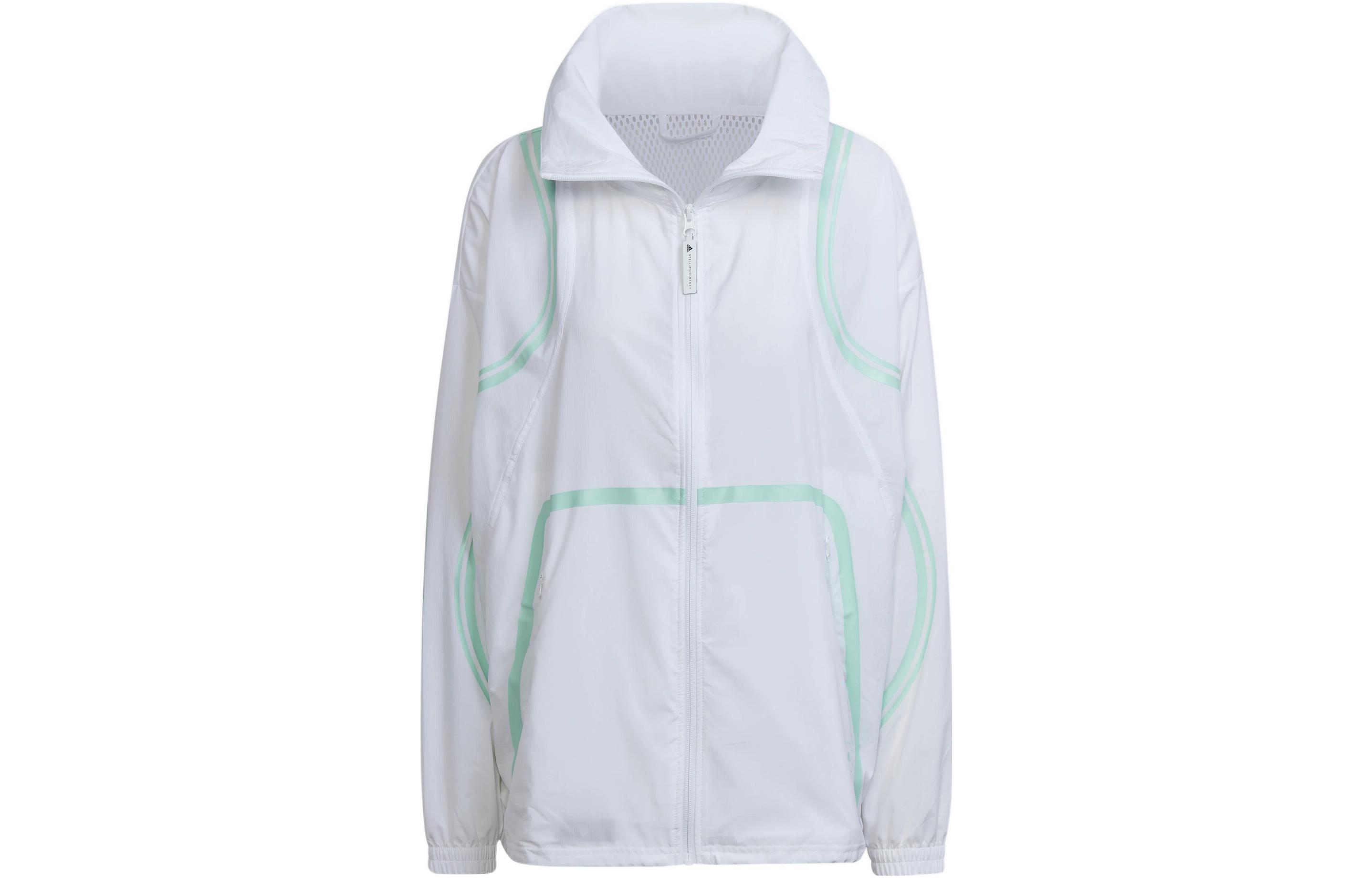 (Women) adidas Stella McCartney White Running Jacket with Colorblock Stripes. HD9121