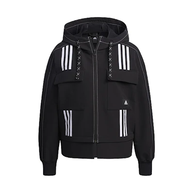 (Women) adidas STR JKT DIY Black Outdoor Multi-Pocket Casual Hooded Jacket GP0628